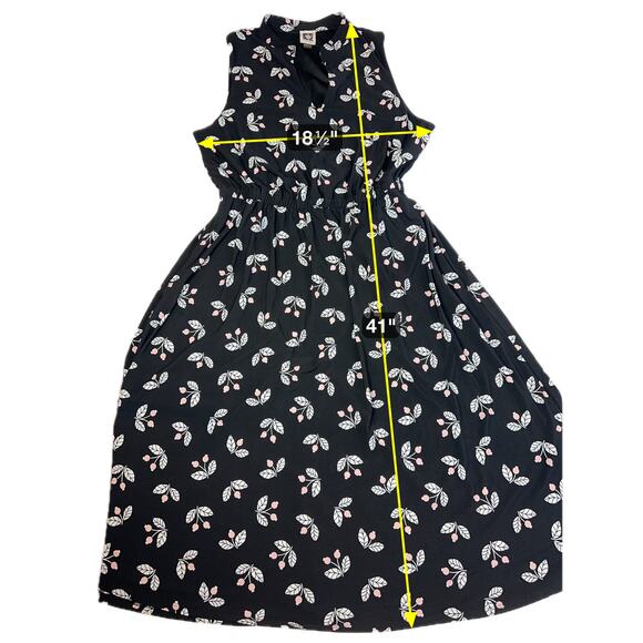 NWT Anne Klein Black Pink Floral Sleeveless Midi Dress Pockets Womens Size 10 - Picture 11 of 11